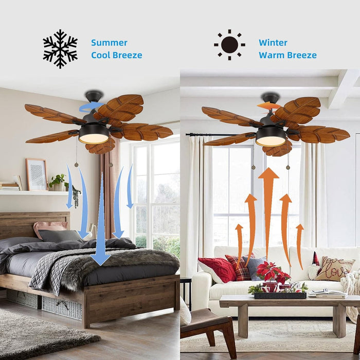 52 in. Tropical Ceiling Fan with Light Pull Chain, Palm Leaf Ceiling Fan for Living Room Bedroom Kitchen, Reversible Bronze Outdoor Ceiling Fan for Patio-4-ErisView