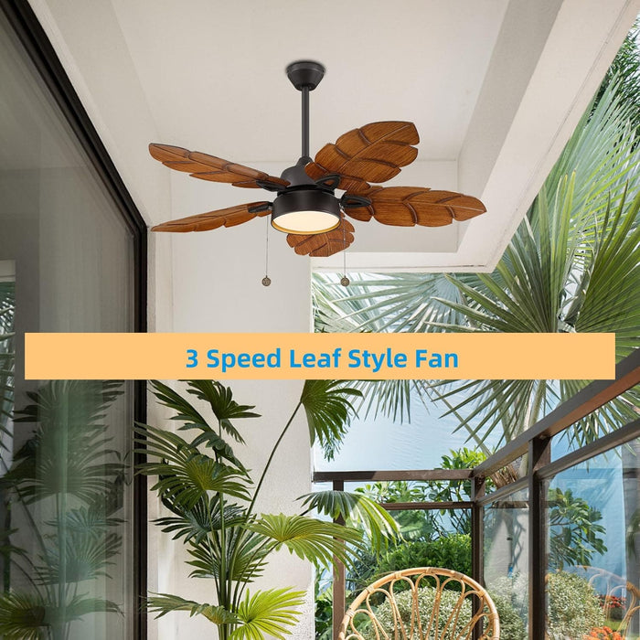 52 in. Tropical Ceiling Fan with Light Pull Chain, Palm Leaf Ceiling Fan for Living Room Bedroom Kitchen, Reversible Bronze Outdoor Ceiling Fan for Patio-5-ErisView