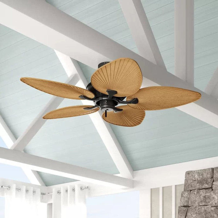 52 in. Tropical Indoor Outdoor Ceiling Fan without Light, Outdoor Ceiling Fan with Pull Chain Control for Porch Patio Balcony Courtyard-Brown-ErisView