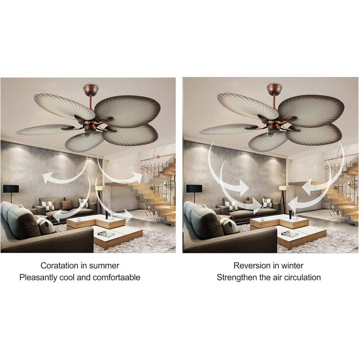 52 in. Tropical Ceiling Fans without Lights, Palm Leaf Ceiling Fan with Remote, 5 Blade Reversible Fan in Winter Summer for Indoor Outdoor Use-5-ErisView