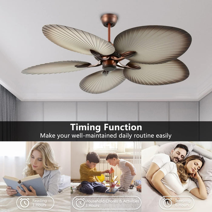 52 in. Tropical Ceiling Fans without Lights, Palm Leaf Ceiling Fan with Remote, 5 Blade Reversible Fan in Winter Summer for Indoor Outdoor Use-7-ErisView