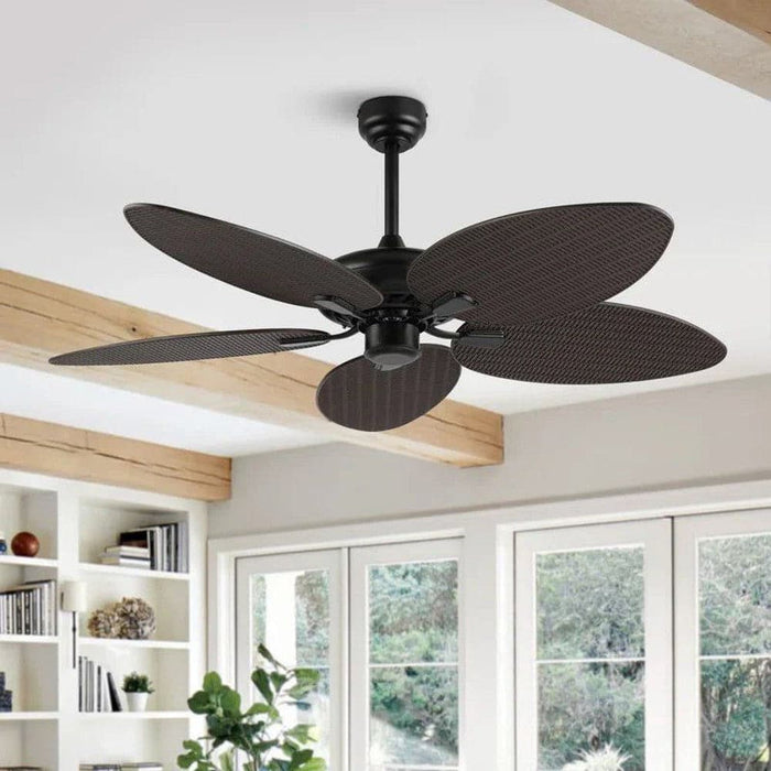 52 in. Tropical Ceiling Fan without Light, Coastal Ceiling Fan with App/Remote Control for Bedroom Living Room-Dark Brown-ErisView