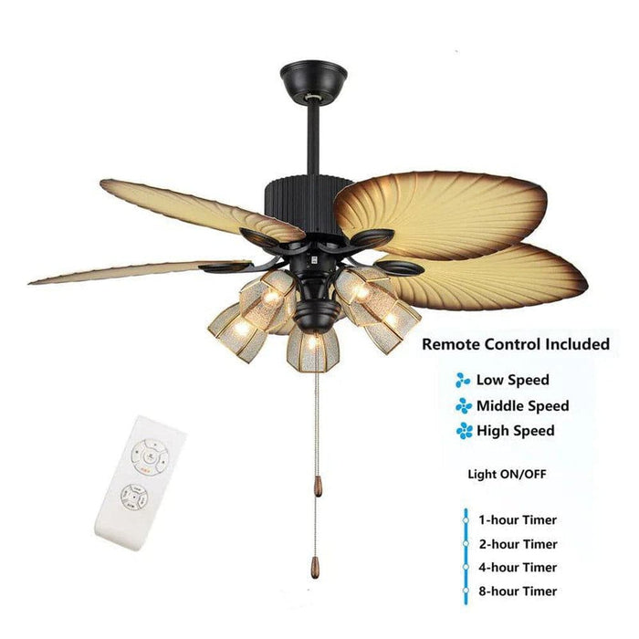 52 in. Tropical Indoor Outdoor Ceiling Fan with Light Kit Pull Chain, Quite Ceiling Fan for Dining Room Living Room Bedroom-ErisView