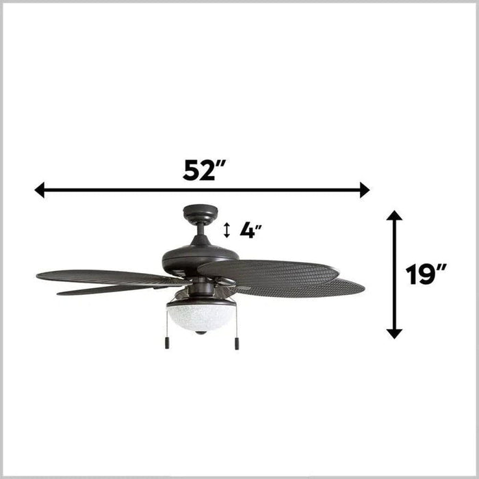 52 in. Tropical Indoor Outdoor Ceiling Fan with Light Pull Chain Control, 5-Blade Outdoor LED Ceiling Fan for Porch Patio-ErisView