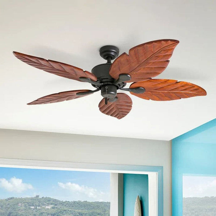 52 in. Tropical Ceiling Fan without Light for Bedroom, 5-Blade Coastal Ceiling Fan with Pull Chain Control for Porch-Black-ErisView