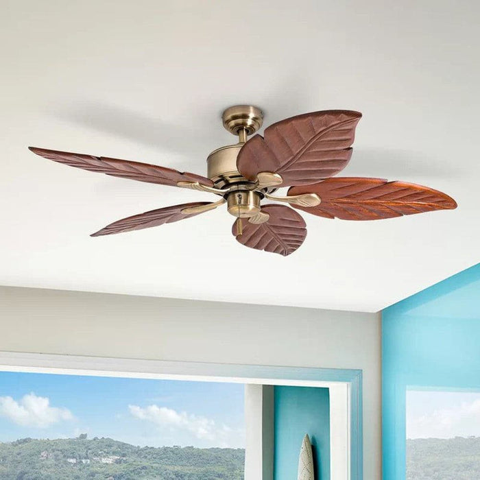 52 in. Tropical Ceiling Fan without Light for Bedroom, 5-Blade Coastal Ceiling Fan with Pull Chain Control for Porch-Bronze-ErisView