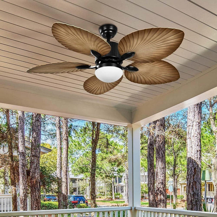 52 in. Tropical LED Ceiling Fan with Light and Remote, Reversible Farmhouse Ceiling Fan for Living Room Patio Porch-ErisView