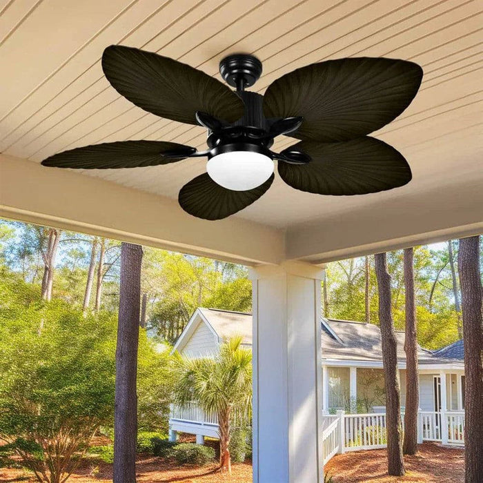 52 in. Tropical Outdoor Dimmable Ceiling Fan Light for Patio, Reversible Palm Ceiling Fan with LED Light Remote Control-Black-ErisView