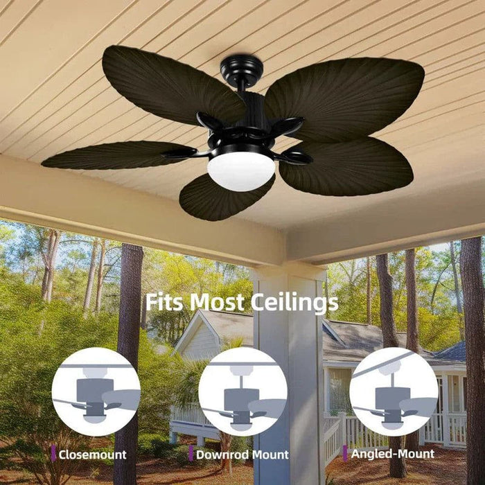 52 in. Tropical Outdoor Dimmable Ceiling Fan Light for Patio, Reversible Palm Ceiling Fan with LED Light Remote Control-ErisView