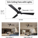 52 in. Unique Ceiling Fans with Lights and Remote Control, Indoor Ceiling Fans for Bedroom Living Room, Outdoor Fan for Patio-3-ErisView