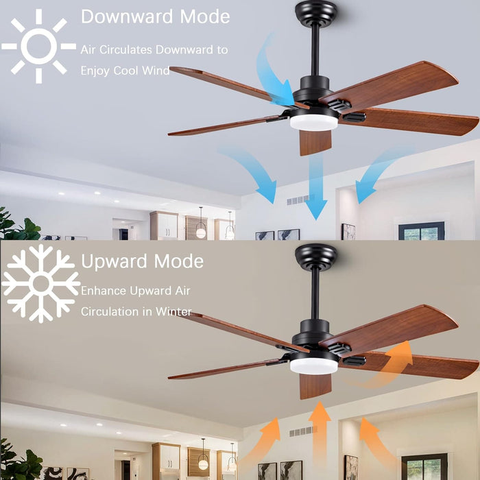 52 in. Walnut Ceiling Fan with Remote Control for Bedroom Living Room, Outdoor Farmhouse Modern Reversible Ceiling Fan for Patio-4-ErisView