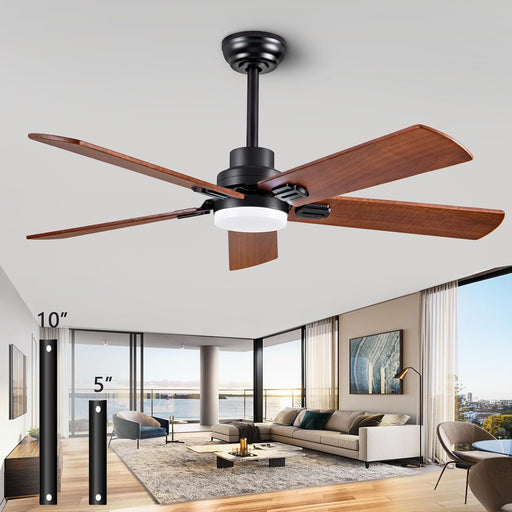 52 in. Walnut Ceiling Fan with Remote Control for Bedroom Living Room, Outdoor Farmhouse Modern Reversible Ceiling Fan for Patio-1-ErisView