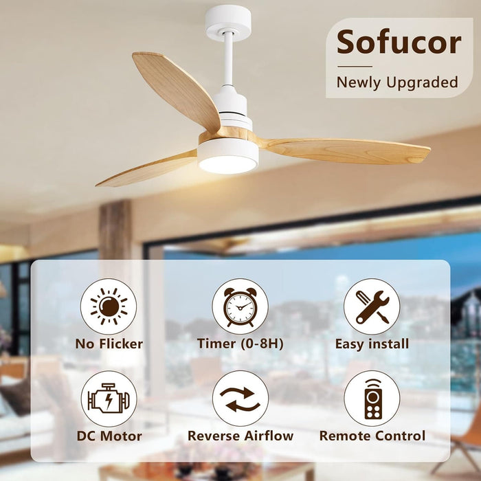 52 in. White Ceiling Fan with Light and Remote, Indoor Wood Ceiling Fan for Bedroom Living Room, Outdoor Fan for Patio-2-ErisView