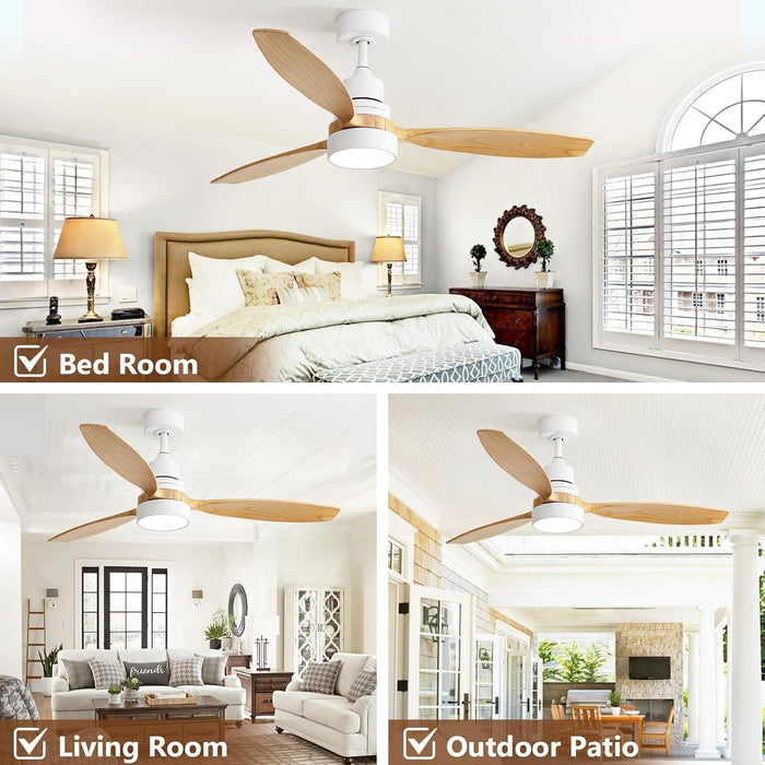 52 in. White Ceiling Fan with Light and Remote, Indoor Wood Ceiling Fan for Bedroom Living Room, Outdoor Fan for Patio-6-ErisView