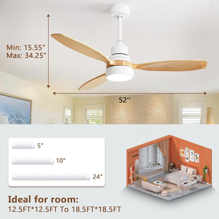 52 in. White Ceiling Fan with Light and Remote, Indoor Wood Ceiling Fan for Bedroom Living Room, Outdoor Fan for Patio-7-ErisView