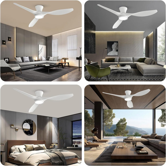 52 in. White Ceiling Fan with Lights Remote Control, Modern Low Profile Ceiling Fan, Quiet Ceiling Fans, Bedroom Ceiling Fans, Living Room Fan-7-ErisView