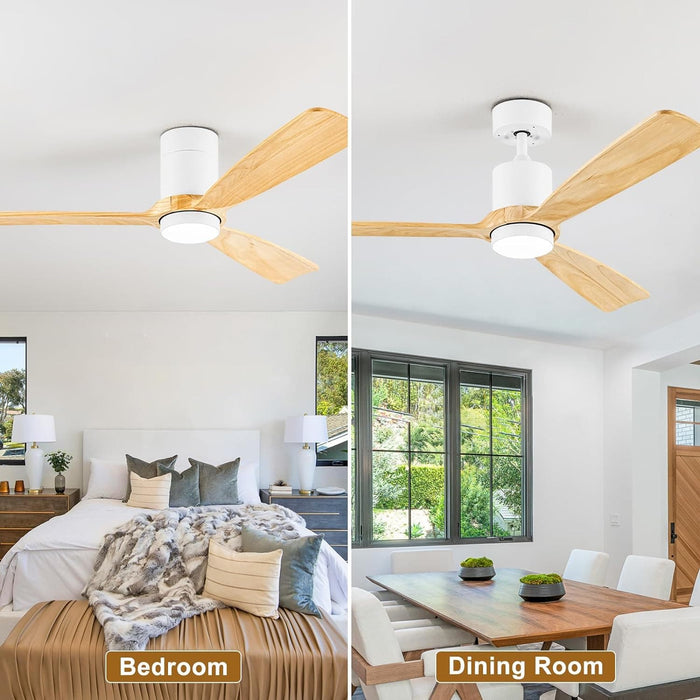 52 in. White Low Profile Ceiling Fan with Light and Remote Control, Wood Ceiling Fan for Patio Bedroom Living Room Dining Room-7-ErisView