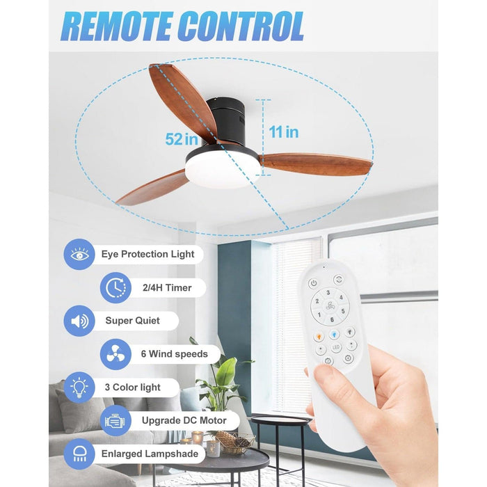 52 in. Wood Ceiling Fan with Light and Remote Control, Reversible LED Ceiling Fan for Living Room Patio-7-ErisView