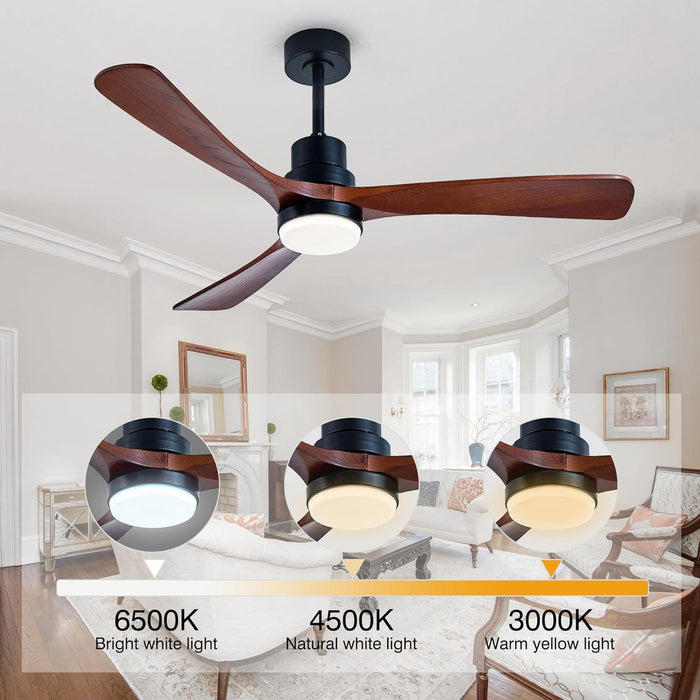 52 in. Wood Ceiling Fan with Lights Remote, High End Ceiling Fans, Low Profile Flush Mount Ceiling Fan, Modern Fan for Bedroom Living Room Kitchen-3-ErisView