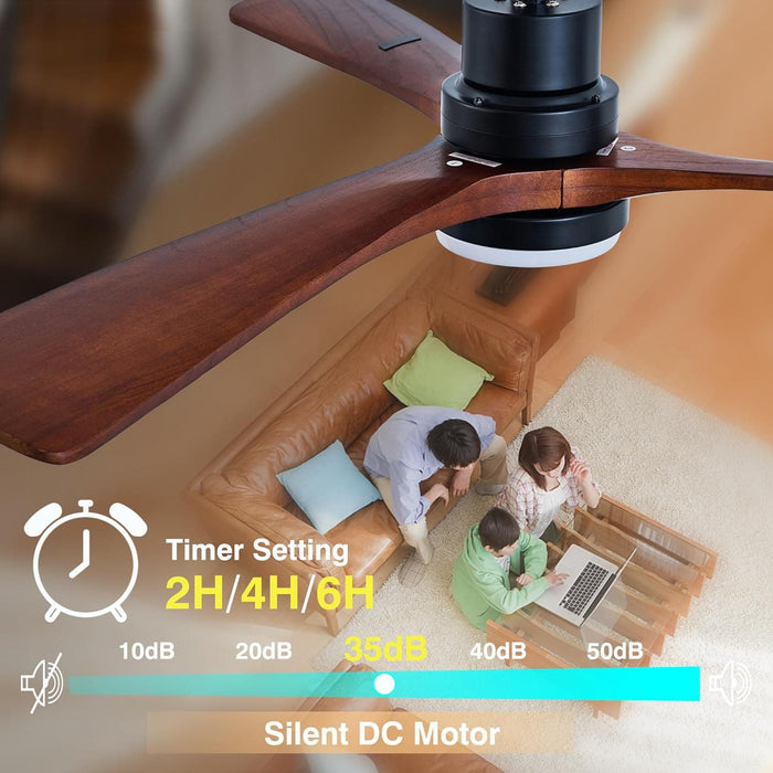 52 in. Wood Ceiling Fan with Lights Remote, High End Ceiling Fans, Low Profile Flush Mount Ceiling Fan, Modern Fan for Bedroom Living Room Kitchen-5-ErisView