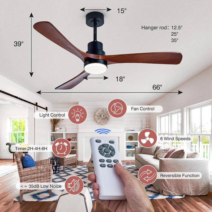 52 in. Wood Ceiling Fan with Lights Remote, High End Ceiling Fans, Low Profile Flush Mount Ceiling Fan, Modern Fan for Bedroom Living Room Kitchen-6-ErisView