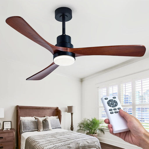 52 in. Wood Ceiling Fan with Lights Remote, High End Ceiling Fans, Low Profile Flush Mount Ceiling Fan, Modern Fan for Bedroom Living Room Kitchen-9-ErisView