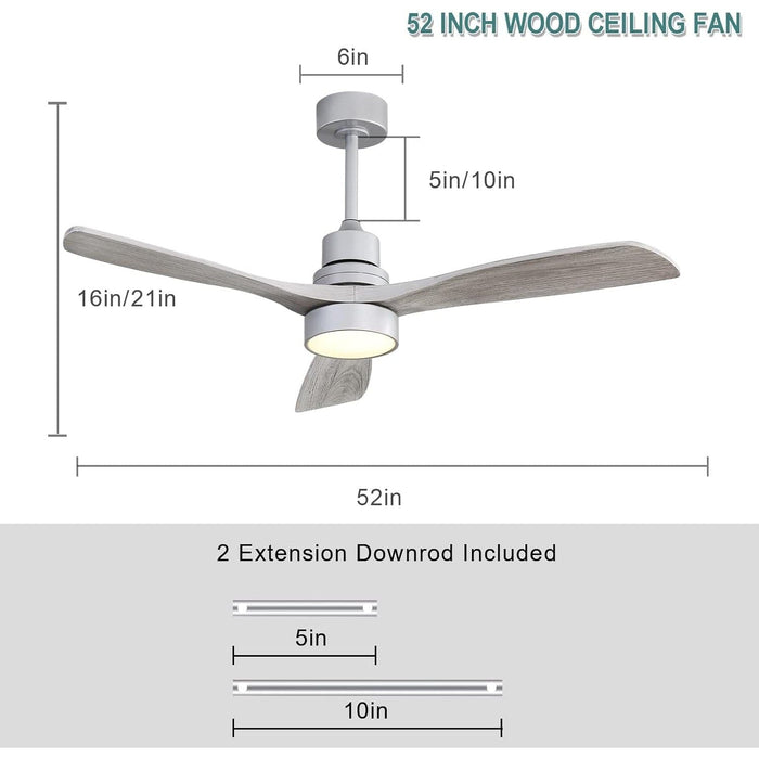 52 in. Wood Ceiling Fan with Lights and Remote Control, Modern Dimmable Reversible Ceiling Fan-8-ErisView