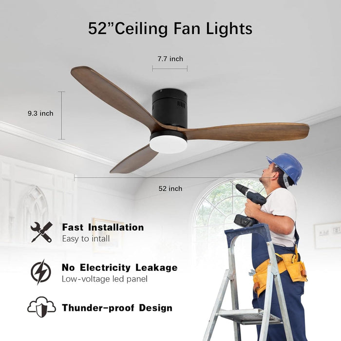 52 in. Wood Flush Mount Remote Control Ceiling Fan and Light, Dark Brown Wood Reversible Ceiling Fan-5-ErisView