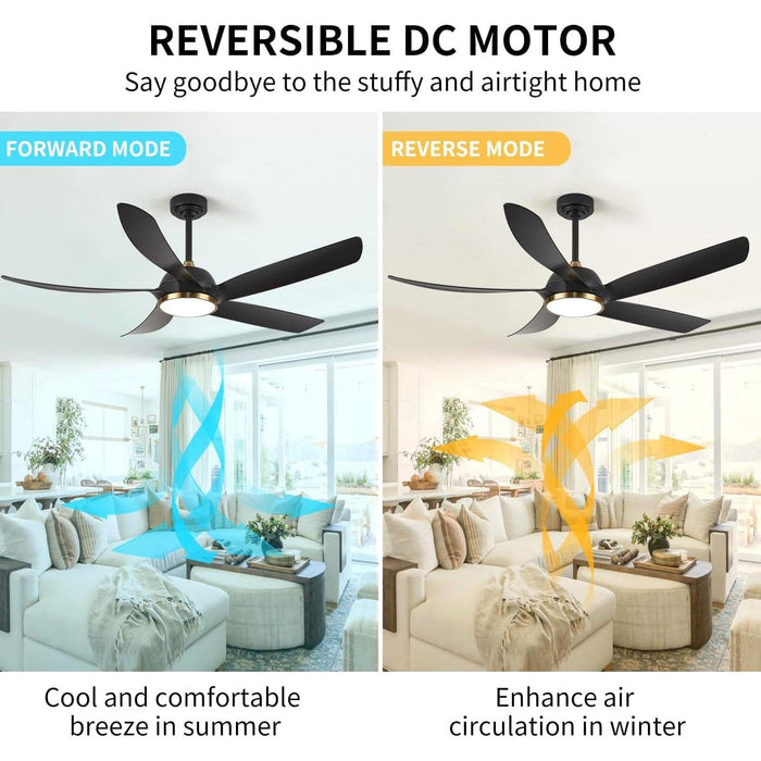 54 in. Bedroom Ceiling Fans with Lights, Black Modern Ceiling Fan with Remote Control for Porch Patio, Quiet Reversible Fan for Summer Winter-3-ErisView