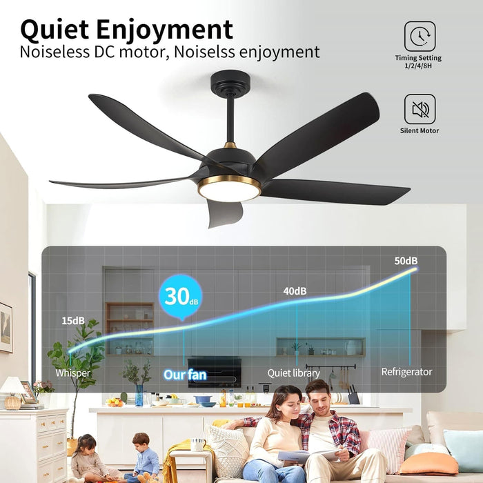 54 in. Bedroom Ceiling Fans with Lights, Black Modern Ceiling Fan with Remote Control for Porch Patio, Quiet Reversible Fan for Summer Winter-4-ErisView