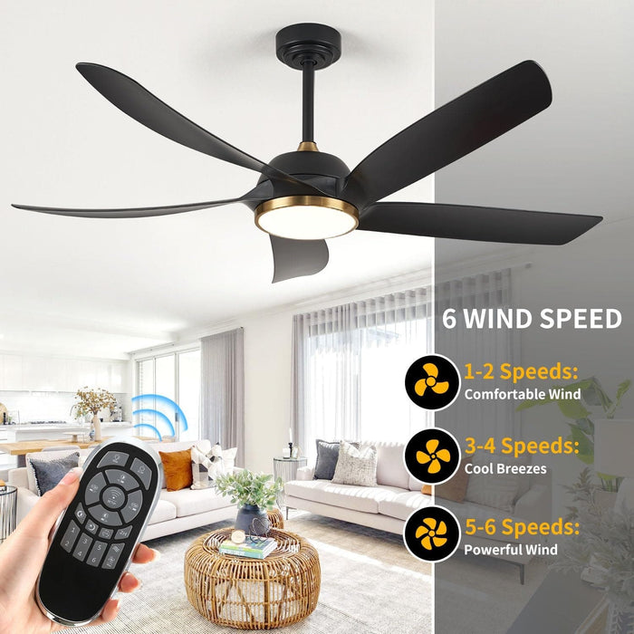 54 in. Bedroom Ceiling Fans with Lights, Black Modern Ceiling Fan with Remote Control for Porch Patio, Quiet Reversible Fan for Summer Winter-7-ErisView