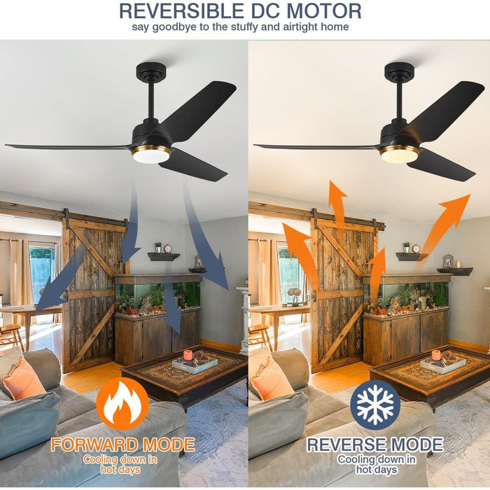 56 in. Black Ceiling Fan with Light Remote APP Control, 3 Blade Outdoor Patio Fans, Modern Reversible Ceiling Fan Summer Winter for Bedroom Living Room-3-ErisView