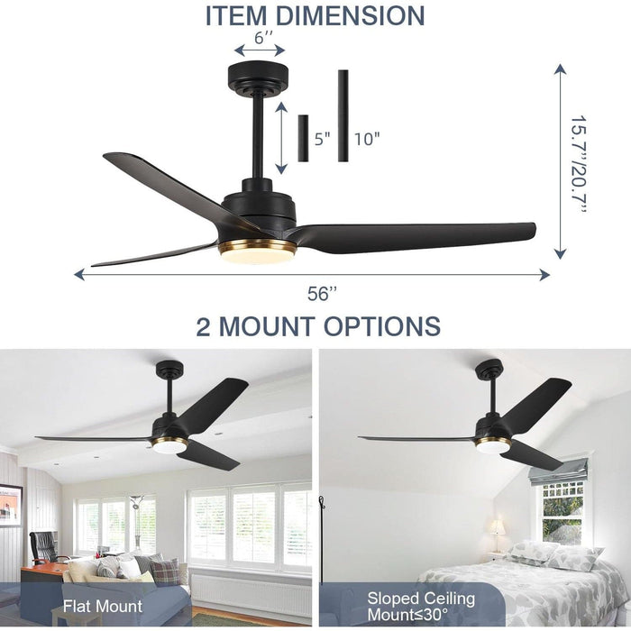 56 in. Black Ceiling Fan with Light Remote APP Control, 3 Blade Outdoor Patio Fans, Modern Reversible Ceiling Fan Summer Winter for Bedroom Living Room-5-ErisView