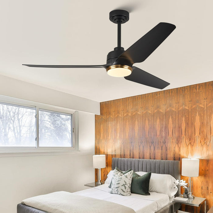 56 in. Black Ceiling Fan with Light Remote APP Control, 3 Blade Outdoor Patio Fans, Modern Reversible Ceiling Fan Summer Winter for Bedroom Living Room-7-ErisView