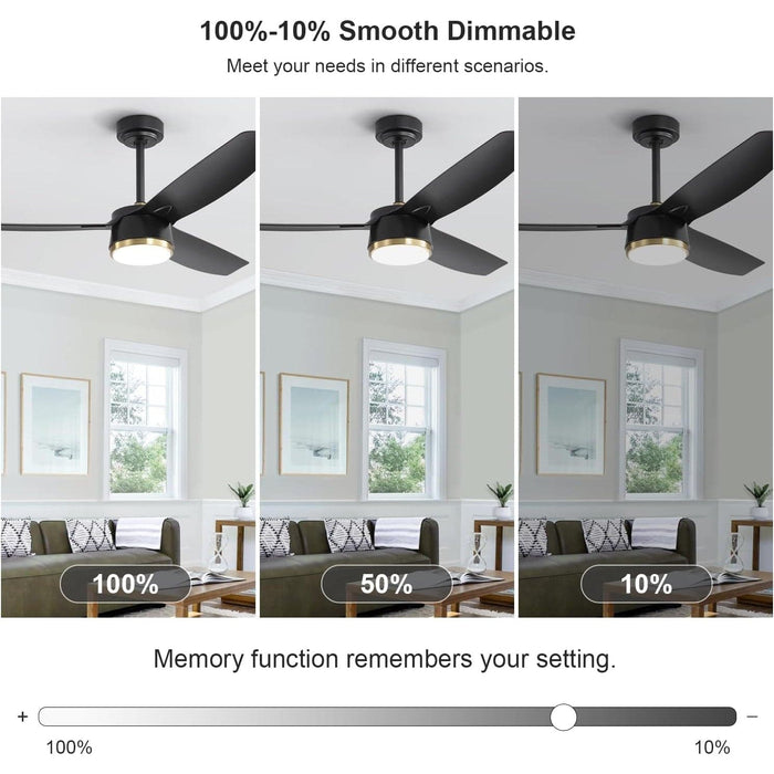 56 in. Black Ceiling Fan with Lights and Remote Control, Dimmable Modern Ceiling Fan for Living Room Fan Bedroom Living Room Office-2-ErisView