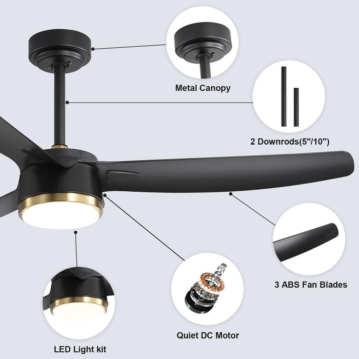 56 in. Black Ceiling Fan with Lights and Remote Control, Dimmable Modern Ceiling Fan for Living Room Fan Bedroom Living Room Office-8-ErisView