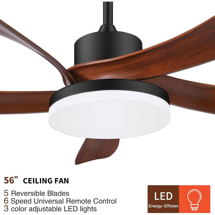 56 in. Farmhouse Brown Remote Control Ceiling Fan and Light, Dimmable Noiseless Reversible Ceiling Fan for Bedroom Living Room Patio Porch-2-ErisView