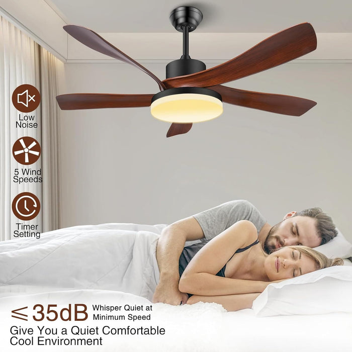 56 in. Farmhouse Brown Remote Control Ceiling Fan and Light, Dimmable Noiseless Reversible Ceiling Fan for Bedroom Living Room Patio Porch-6-ErisView