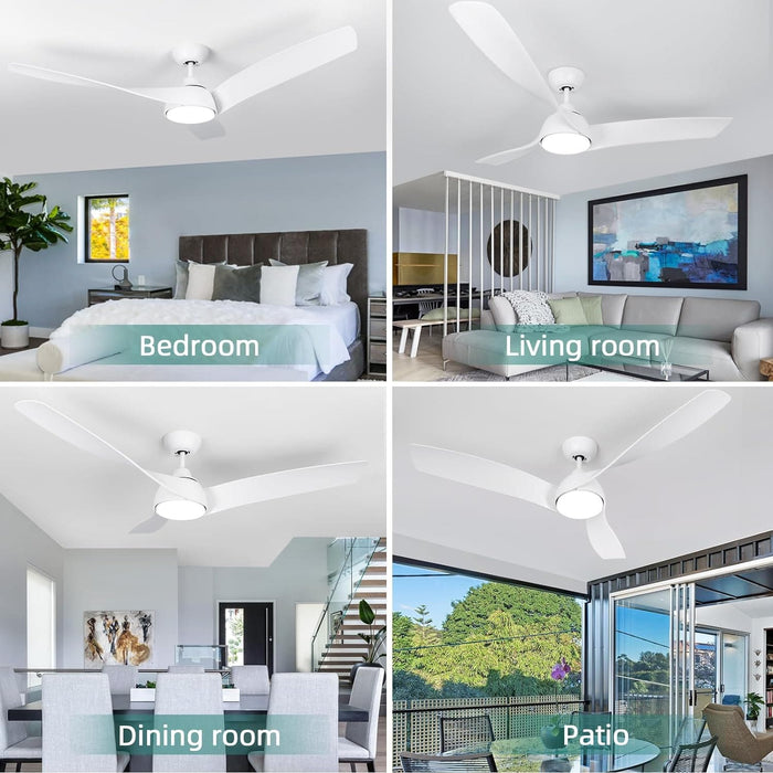 56 in. Outdoor Ceiling Fans with Light and Remote, Reversible Dimmable White Ceiling Fan with Light for Bedroom Living Room Patio-7-ErisView