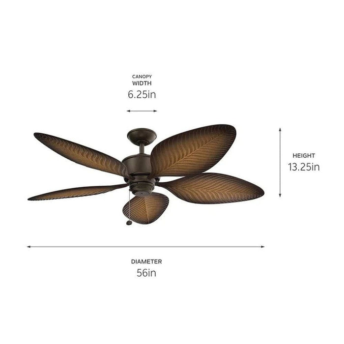 56 in. 5-Blade Bronze Ceiling Fan without Light, Outdoor Tropical Ceiling Fan with Walnut Blades Pull Chain for Porch-ErisView