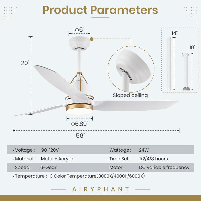 56 in. White Best Outdoor Ceiling Fan with Light Remote Control for Patio, Modern Reversible Indoor Ceiling Fan for Bedroom Living Room -2-ErisView