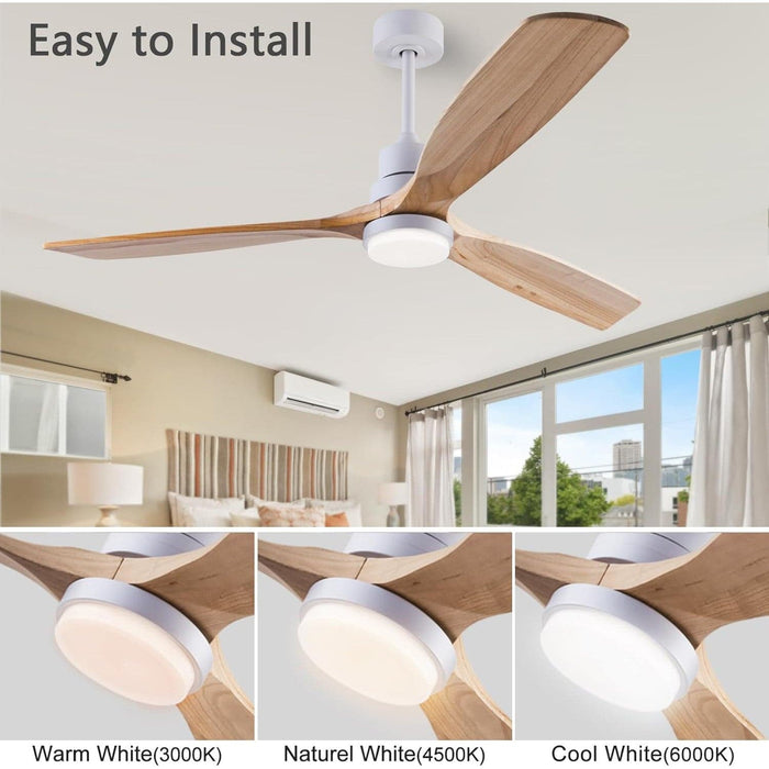 56 in. Wood Remote Control Fan, Farmhouse Indoor Outdoor Wood Ceiling Fan, 3 Blade Modern Ceiling Fan for Patio Living Room Bedroom-4-ErisView