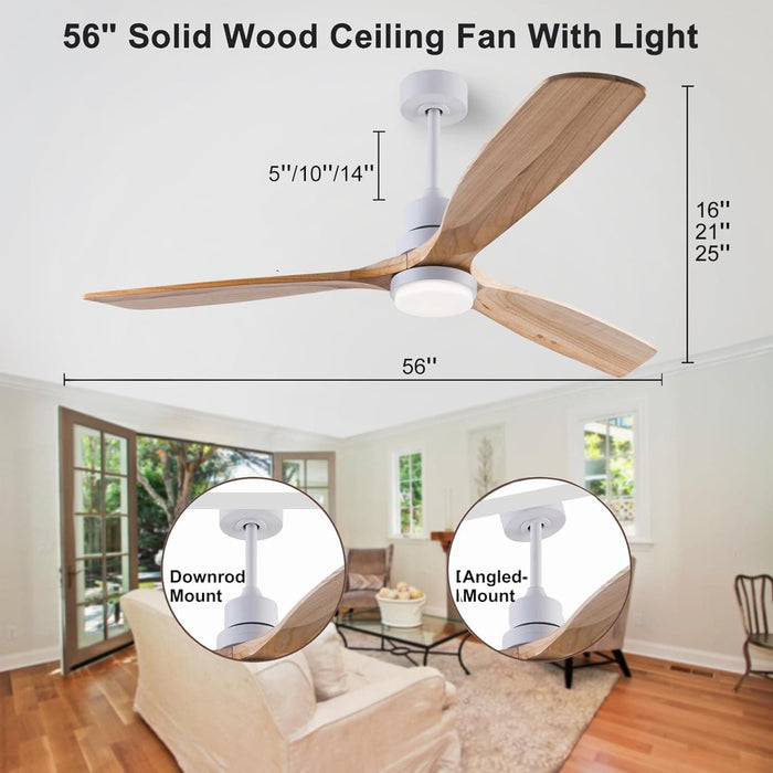 56 in. Wood Remote Control Fan, Farmhouse Indoor Outdoor Wood Ceiling Fan, 3 Blade Modern Ceiling Fan for Patio Living Room Bedroom-5-ErisView