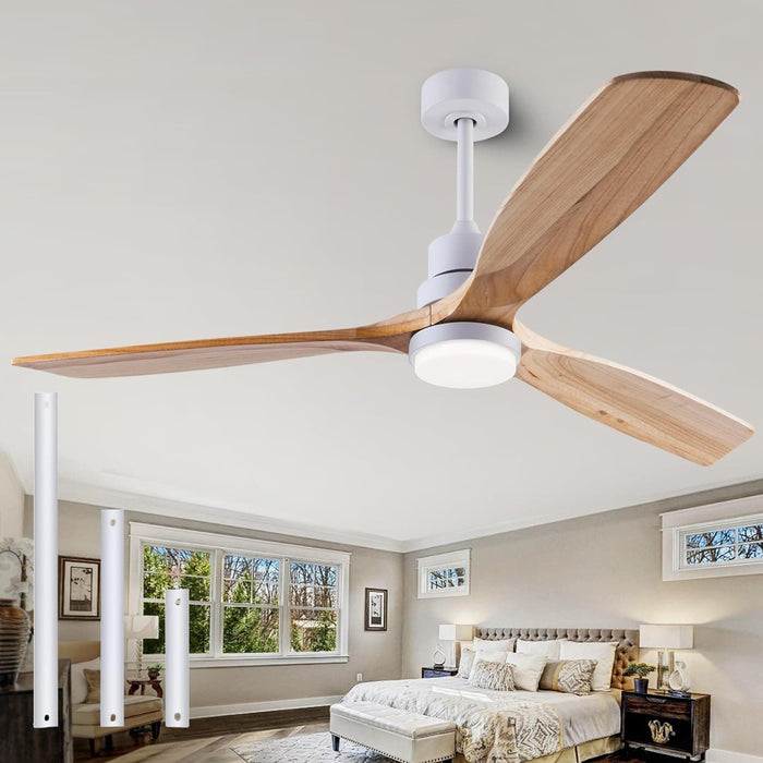 56 in. Wood Remote Control Fan, Farmhouse Indoor Outdoor Wood Ceiling Fan, 3 Blade Modern Ceiling Fan for Patio Living Room Bedroom-1-ErisView