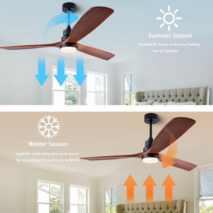 56 in. Wood Remote Control Fan with Control, Indoor Outdoor Wood Ceiling Fan, Outdoor Modern Ceiling Fan with 3 Blades for Living Room Office Hallway Patio-2-ErisView