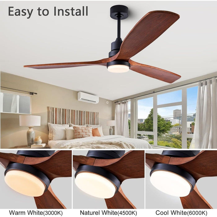 56 in. Wood Remote Control Fan with Control, Indoor Outdoor Wood Ceiling Fan, Outdoor Modern Ceiling Fan with 3 Blades for Living Room Office Hallway Patio-3-ErisView