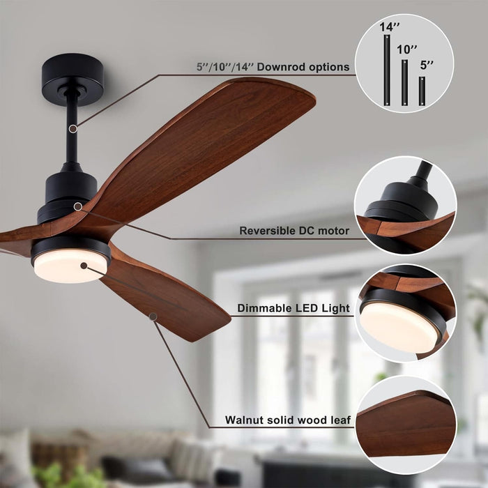 56 in. Wood Remote Control Fan with Control, Indoor Outdoor Wood Ceiling Fan, Outdoor Modern Ceiling Fan with 3 Blades for Living Room Office Hallway Patio-4-ErisView