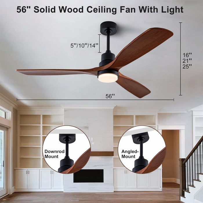 56 in. Wood Remote Control Fan with Control, Indoor Outdoor Wood Ceiling Fan, Outdoor Modern Ceiling Fan with 3 Blades for Living Room Office Hallway Patio-5-ErisView