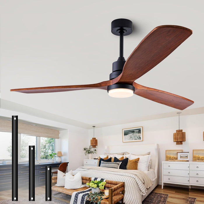 56 in. Wood Remote Control Fan with Control, Indoor Outdoor Wood Ceiling Fan, Outdoor Modern Ceiling Fan with 3 Blades for Living Room Office Hallway Patio-1-ErisView