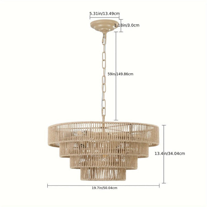 6-Light Bohemian Rattan Woven Pendant Light, 4-Tier Large Round Pendant Light Chandelier-ErisView